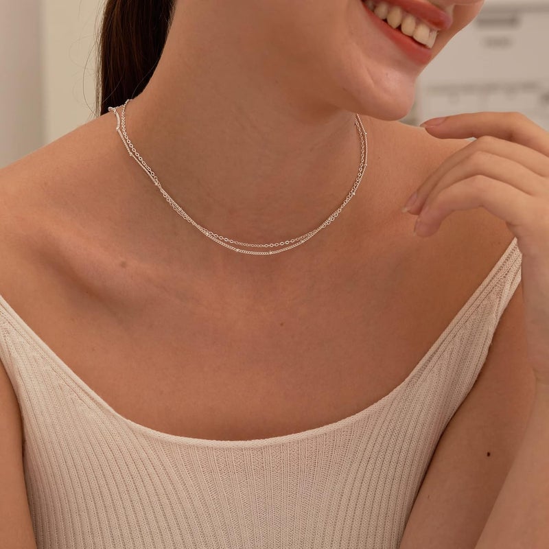 Tewiky Gold Chain Necklace for Women, 14k Gold Plated Thin Beaded Wave Box Chain Necklace Dainty Gold Necklace Simple Layered Gold Choker Necklaces Minimalist Gold Link Chain Necklace Trendy Jewelry for Women - Image 4